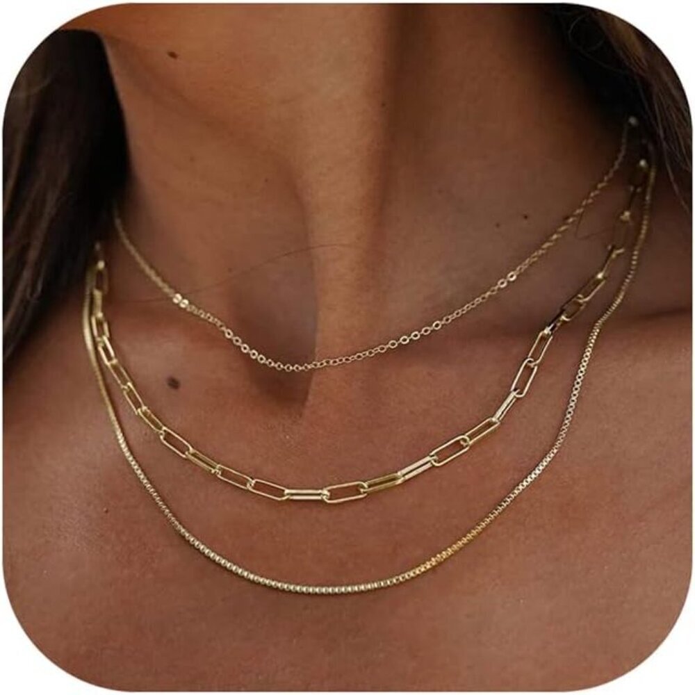 Herringbone Necklace for Women,Dainty Gold Necklace,14k Gold Plated Snake,Gold C